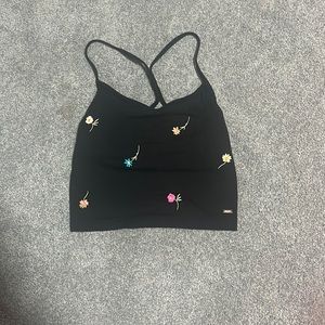 PINK black flower athletic tank top size xs